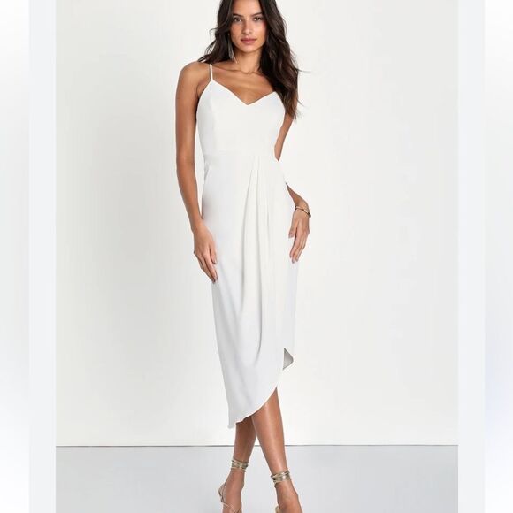 Lulu’s Reinette White Strapless Tulip Midi Dress | S - Picture 1 of 10